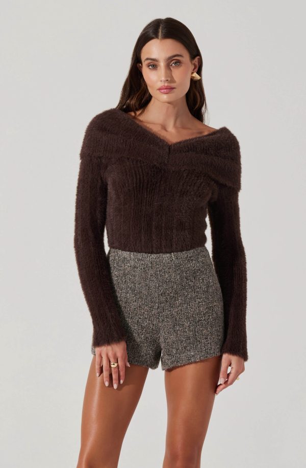 Fuzzy Knit Off Shoulder Sweater Cheap - Image 3