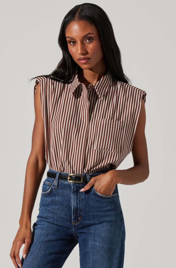 Elswyth Padded Shoulder Button-Up Top Cheap