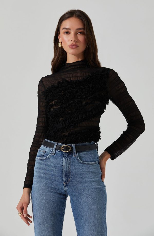 Owena Sheer 3D Ruffle Top Hot on Sale