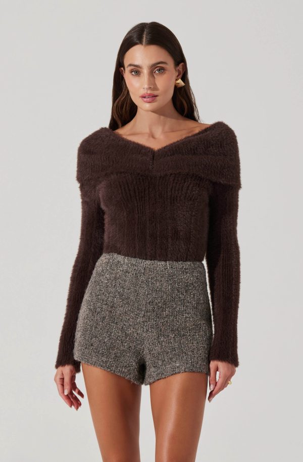Fuzzy Knit Off Shoulder Sweater Cheap