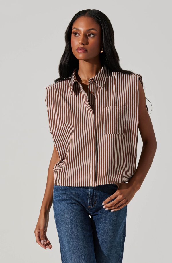 Elswyth Padded Shoulder Button-Up Top Cheap - Image 3