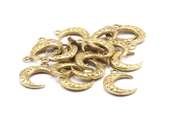 Brass Moon Charm, 5 Raw Brass Textured Horn Charms, Pendant, Jewelry Finding (19x6x4mm) N0336 Cheap - Image 3