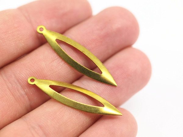 Middle Hole Charm, 25 Raw Brass Marquise Middle Hole Charms,pendant Findings (35x9mm) Brs A0209 For Discount - Image 4