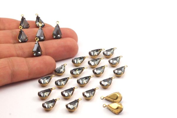 Black Diamond Swarovski Drop Charms - 20 Black Diamond Swarovski Crystal Drop Raw Brass Prong Settings (13x8mm) Y360 Y161 For Discount - Image 3
