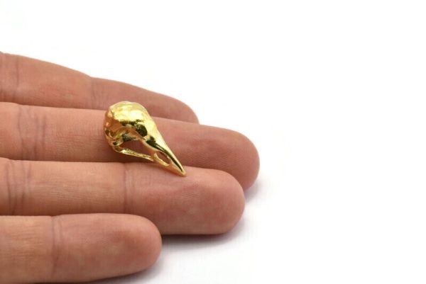 Tiny Bird Skull, 3 Raw Brass Bird Skull Pendants, (25x12x11mm) N0484 Cheap - Image 5