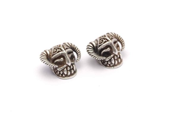 Silver Skull with Horns, 1 Antique Silver Plated Brass Skull Head Bracelet Part (11.50x19mm) N0372 Sale - Image 3