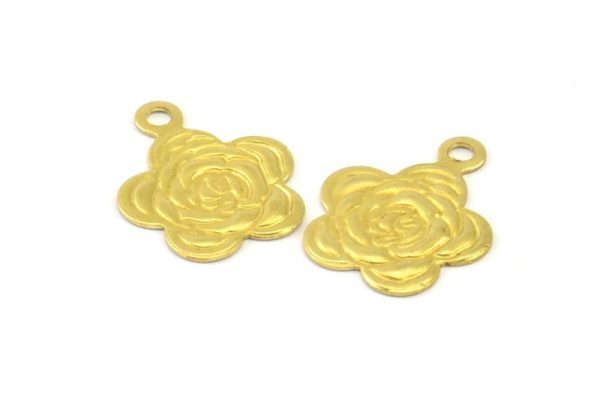 Brass Rose Charm, 40 Raw Brass Rose Charms, Findings (14x11mm) A0525 Supply