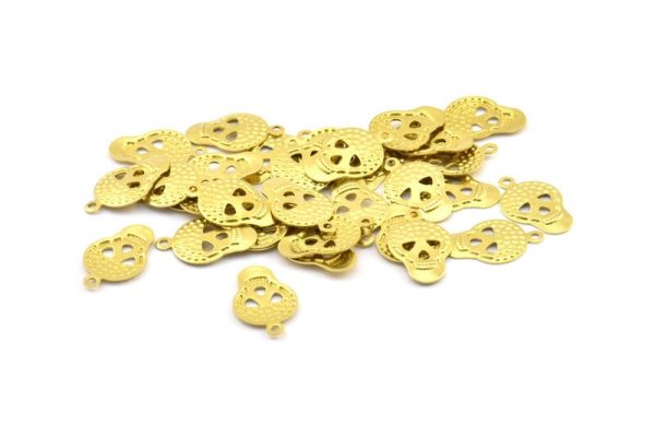 Brass Skull Charm, 30 Raw Brass Skull Charms (16x10mm) A0630 Online - Image 3