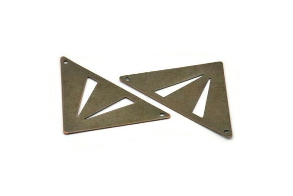 Antique Brass Triangle, 10 Antique Brass Triangle Pendants 2 Holes (45x35x35mm) K107 Online - Image 2