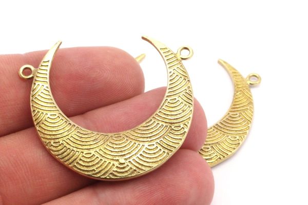 Moon Phase Connector, 2 Raw Brass Textured Horn Charms, Pendant, Jewelry Findings, Connector (36x10.80x3.40mm)  N0300 Hot on Sale - Image 2