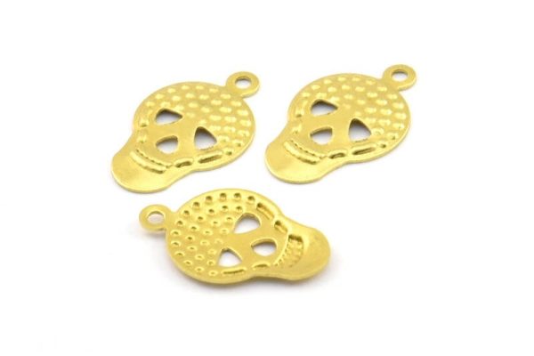 Brass Skull Charm, 30 Raw Brass Skull Charms (16x10mm) A0630 Online - Image 2