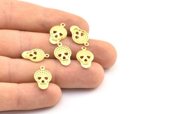 Brass Skull Charm, 30 Raw Brass Skull Charms (16x10mm) A0630 Online - Image 4