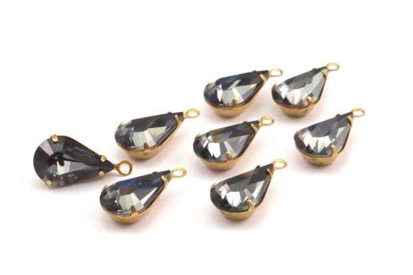 Black Diamond Swarovski Drop Charms - 20 Black Diamond Swarovski Crystal Drop Raw Brass Prong Settings (13x8mm) Y360 Y161 For Discount - Image 4